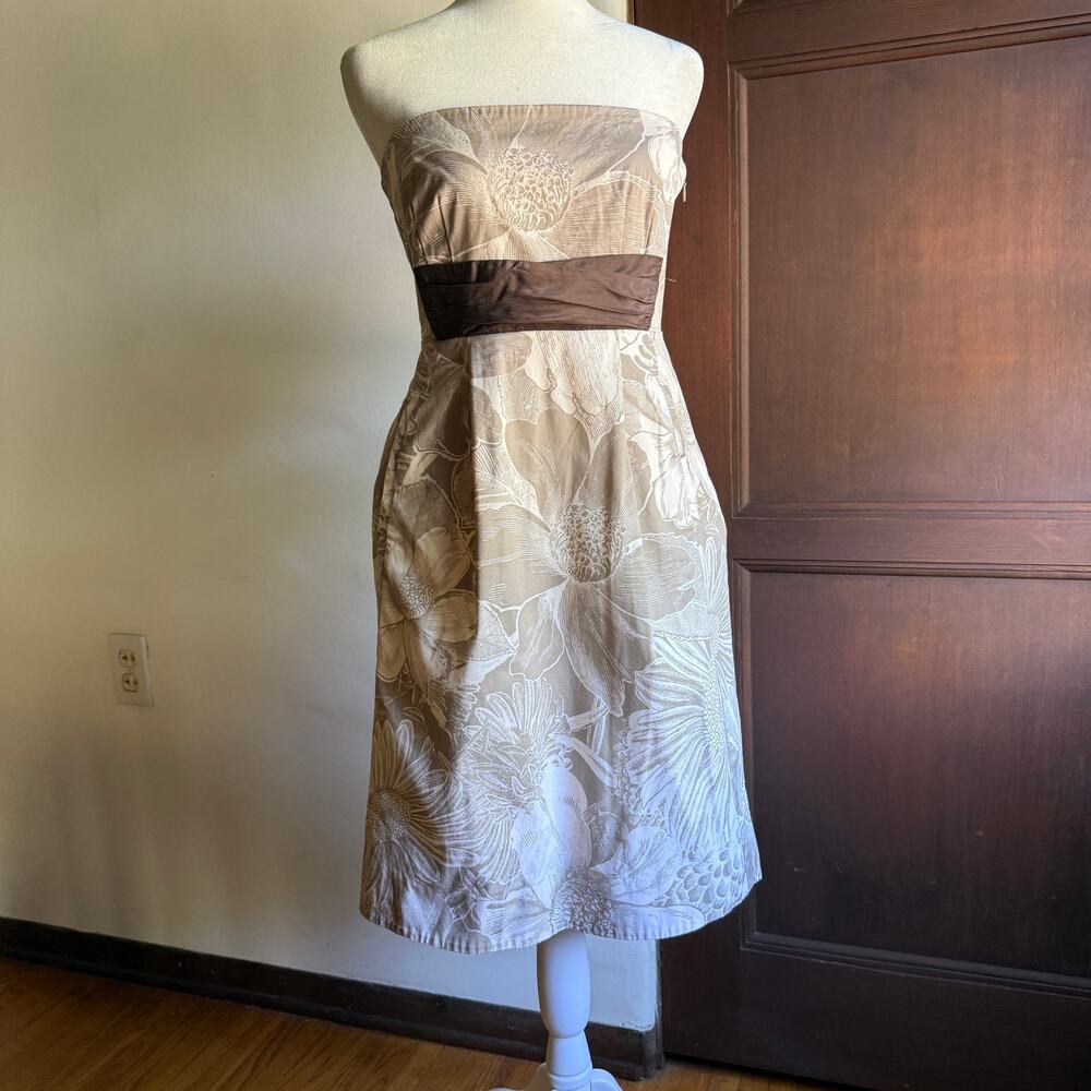Y2K Vintage MAEVE | Anthropologie Cream and Brown Strapless Dress | 4 Twee